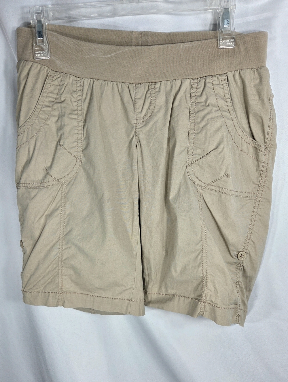 Oh Baby by Motherhood Khaki Tan Cotton Shorts w/Tab Cuffs & Pockets Size Medium